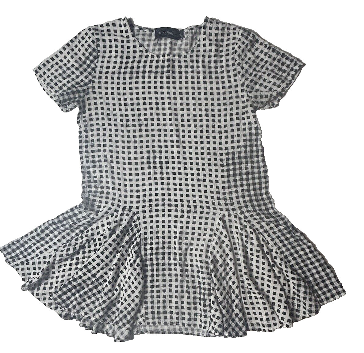 MINKPINK Extra Small White And Black Check (Gingham) Oversized Top, Flared