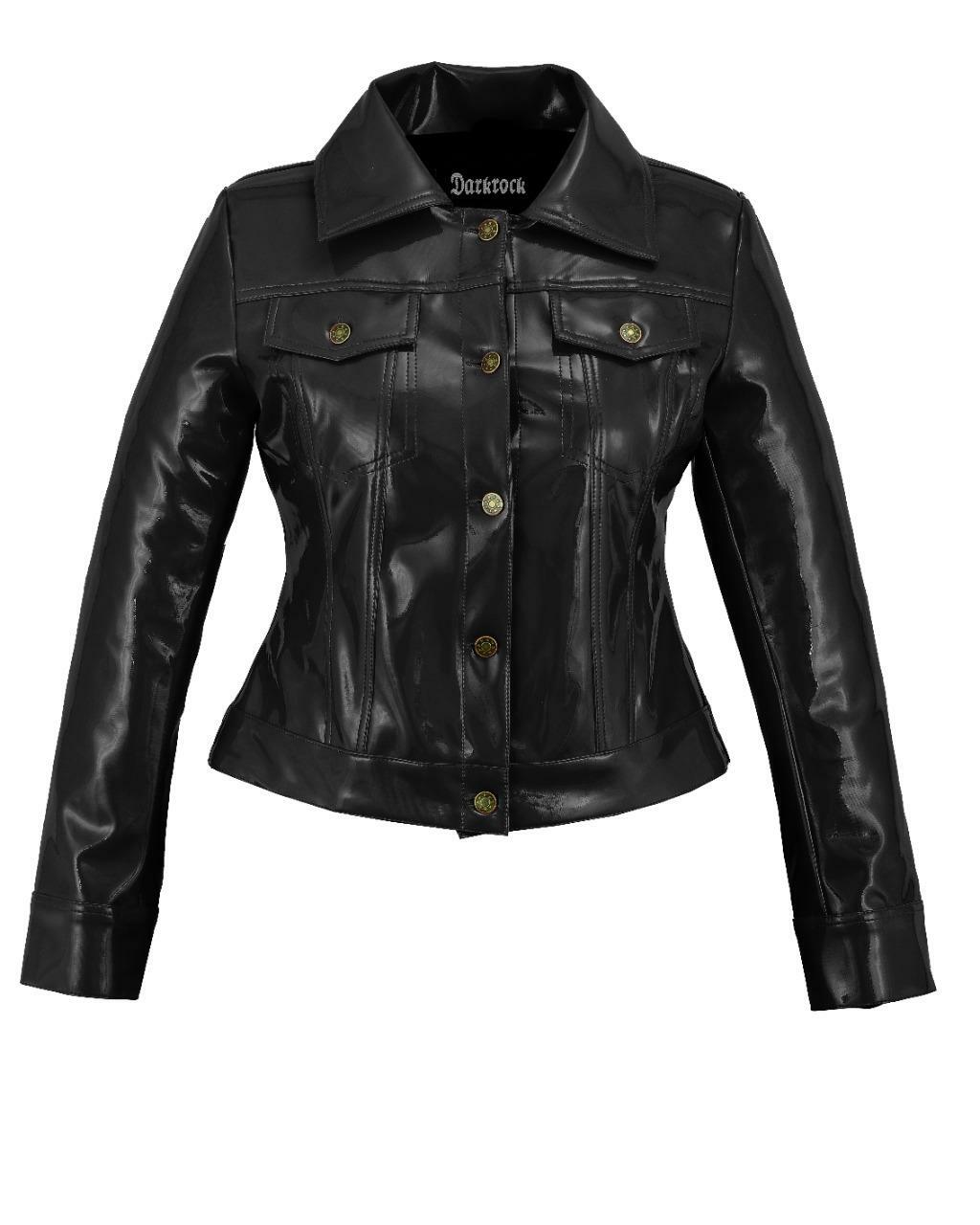 Vinyl Trucker Jacket Black/Red PVC Women’s Shiny PVC Vinyl Jacket/USA Seller