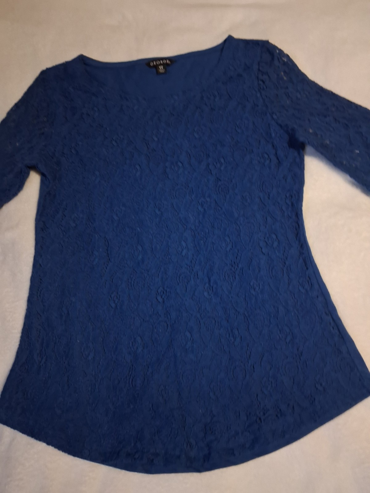 George~Womens Blue,3/4 Lace Sleeve,Cotton Blend,Shirt Size Small