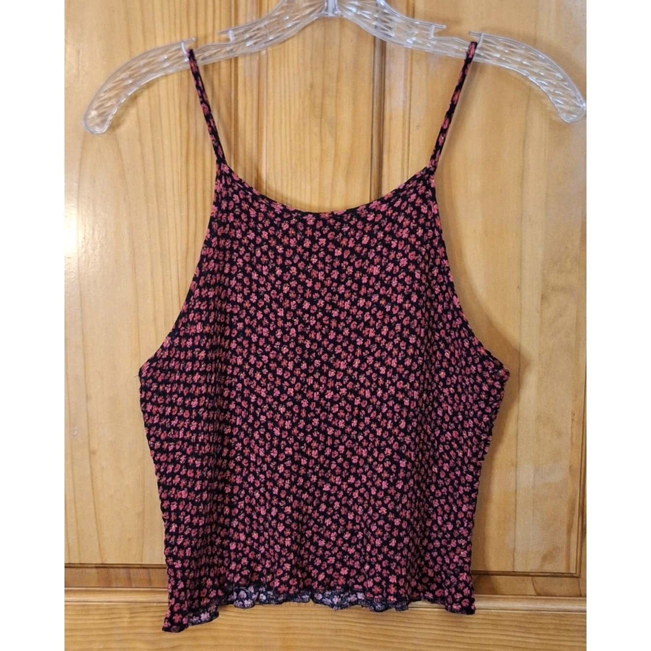 Paper Crane (Buckle) Crop Top Women Large Smocked Spaghetti Strap Floral Boho