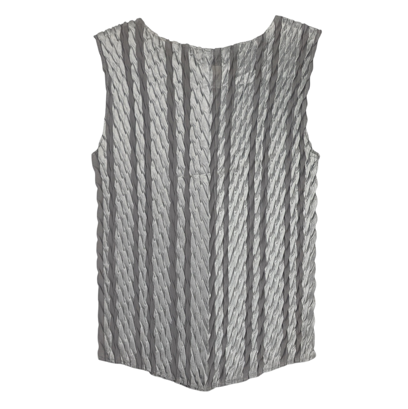 Vintage Silver Metallic Tank Top S Crinkle Satin Sheer Mesh Cyber Y2K Club Glam