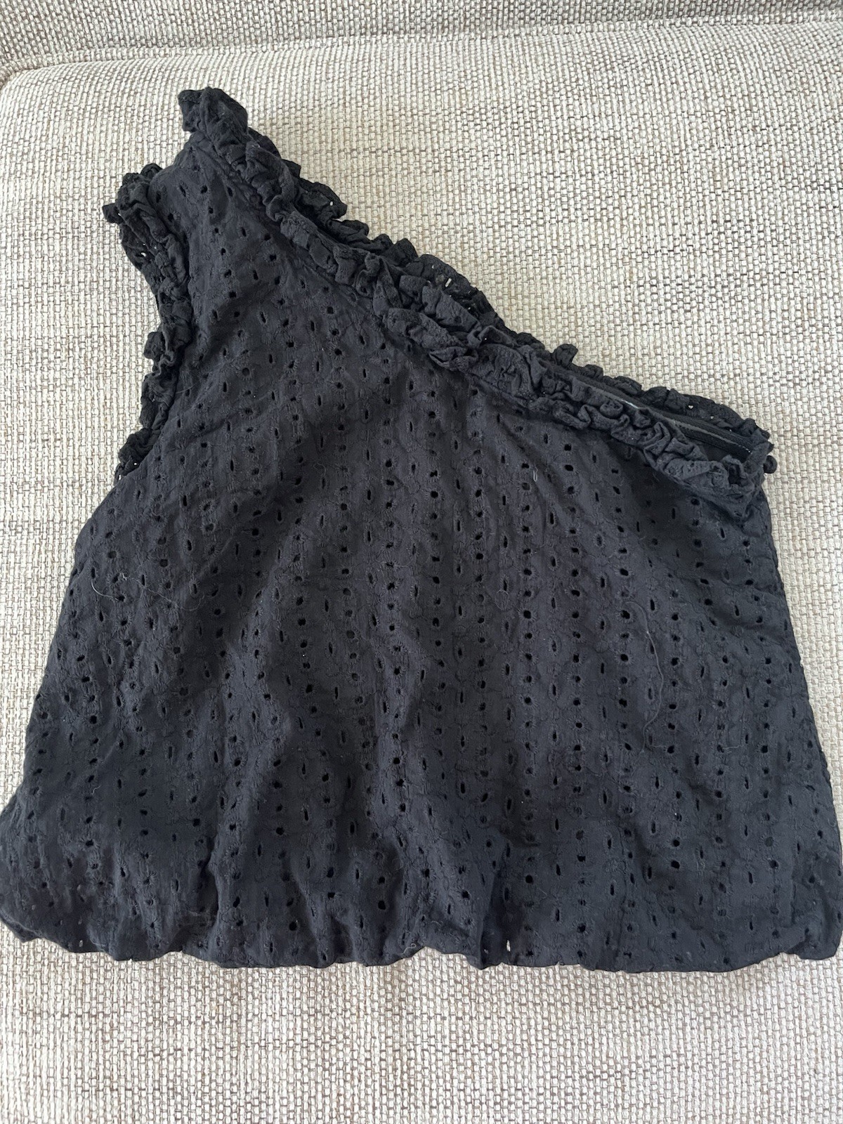 fab’rik Women’s M Black One-Shoulder Eyelet Ruffle Crop Top Sleeveless