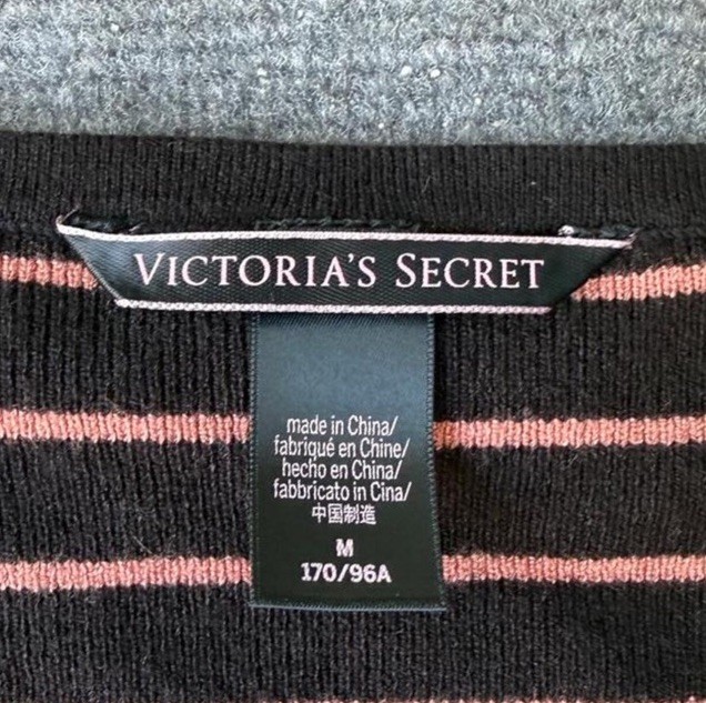 Victoria’s Secret Black/Pink Striped Square Neck Button Front Knit Top M