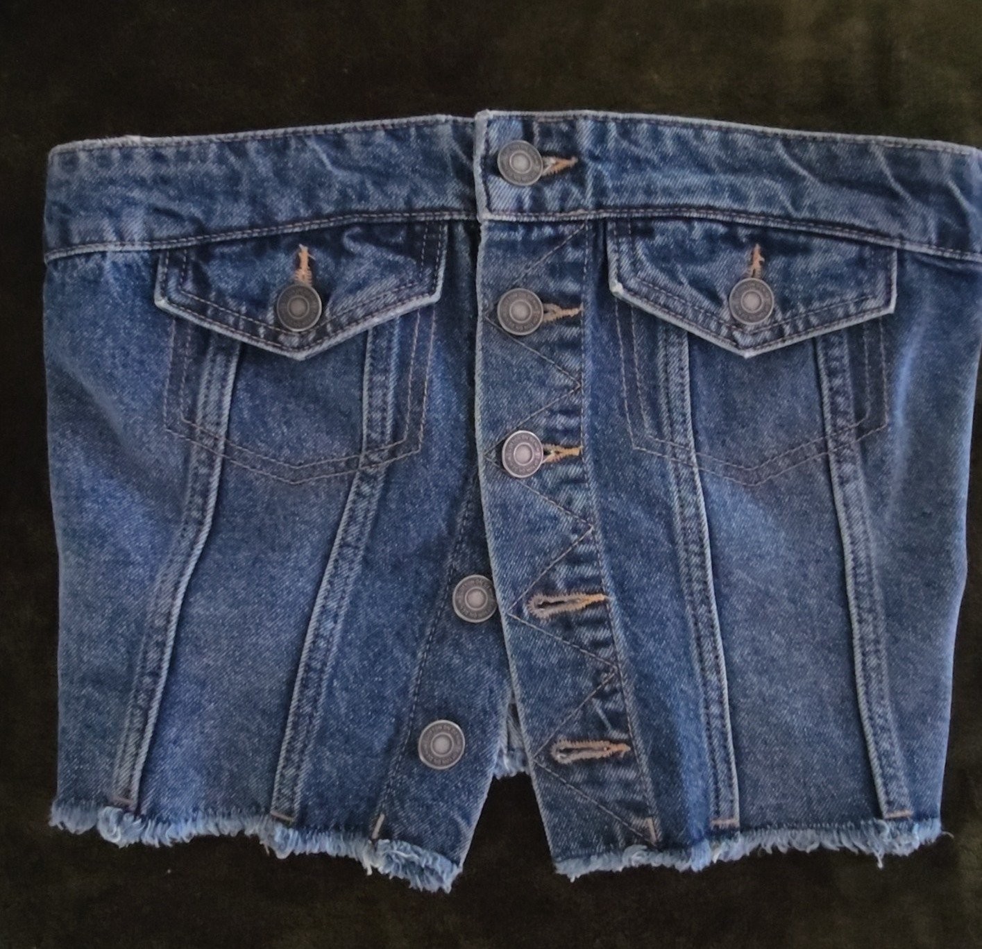 Cotton On Denim Corset Strapless Top Button Up Raw Hem Bustier US 4 / AU 8