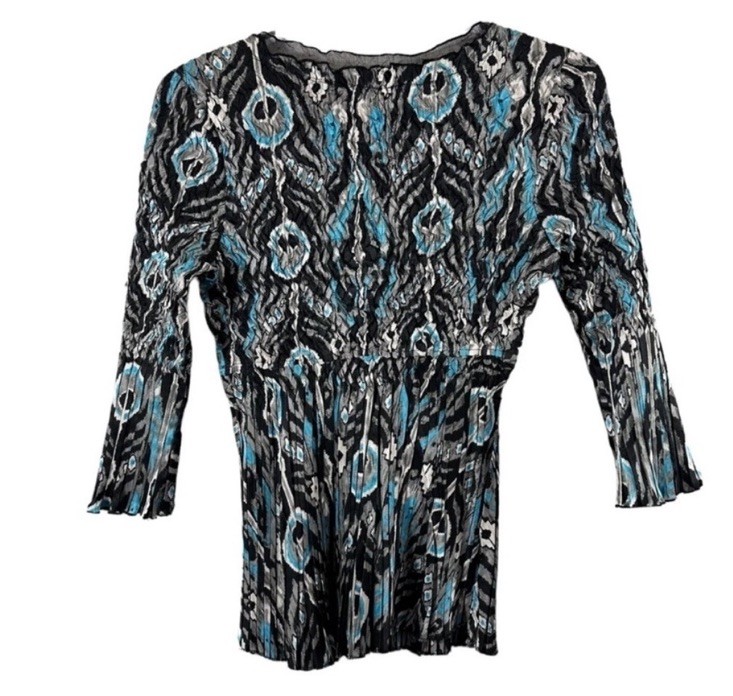 Alberto Makali Women’s Size S Crinkle Embellished V-Neck Blouse Top Colorful
