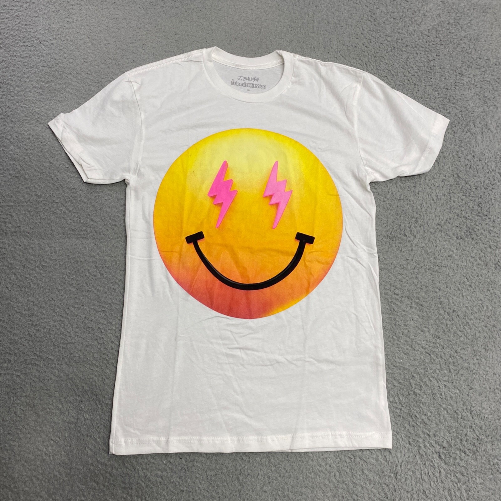 J BALVIN X Friends With You Collab T-shirt Womens XS White Electro Smiley Face