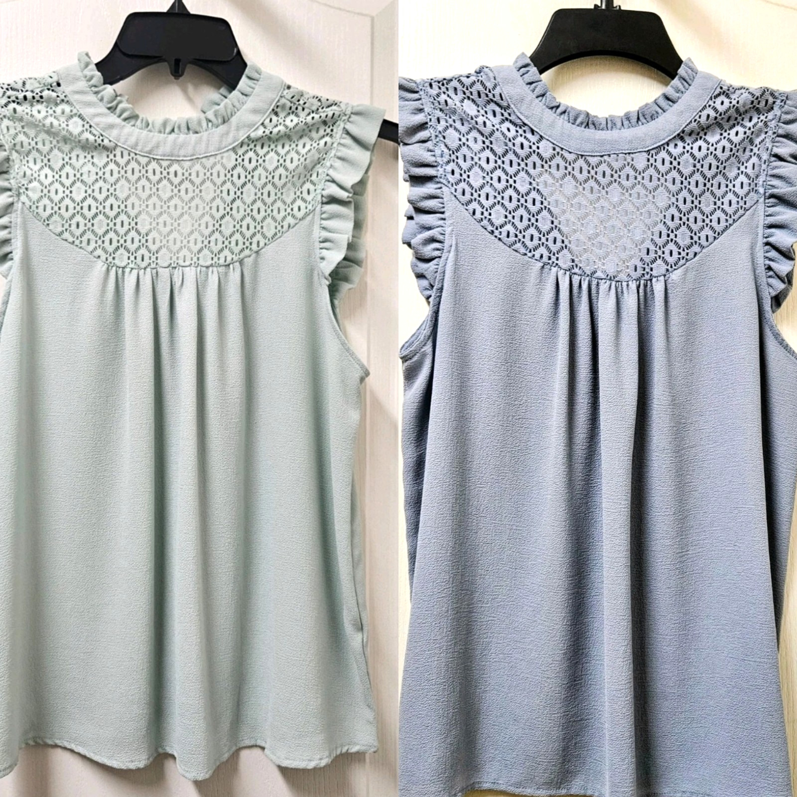 Set of 2 Lily White Seafoam Green & Light Blue Flutter Sleeve Blouse Size M
