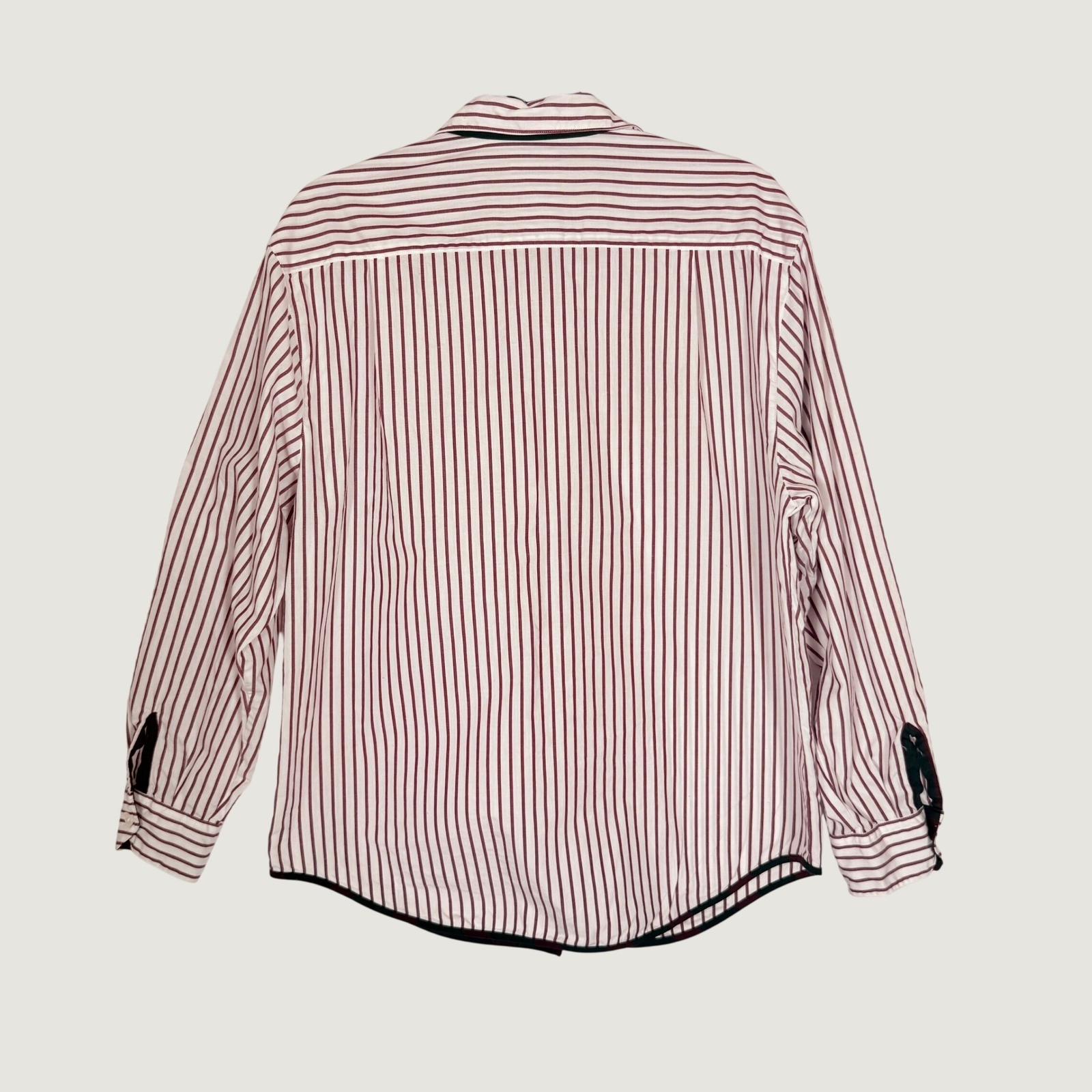 VTG 90s Talbots Womens Red White Striped Cotton Button Down Shirt Green Trim Med