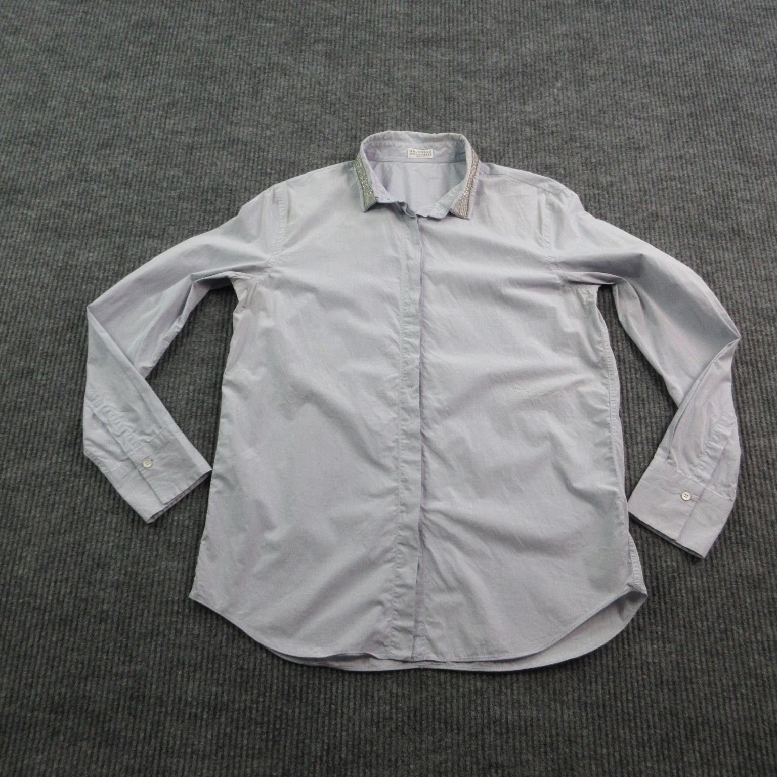 Brunello Cucinelli Dress Shirt Womens XL Blue 100% Cotton Rhinestone Italy