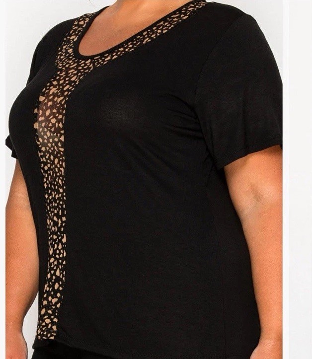 New Coin 1804 Pebble Mesh Insert Black Short Sleeve Plus Size 2X
