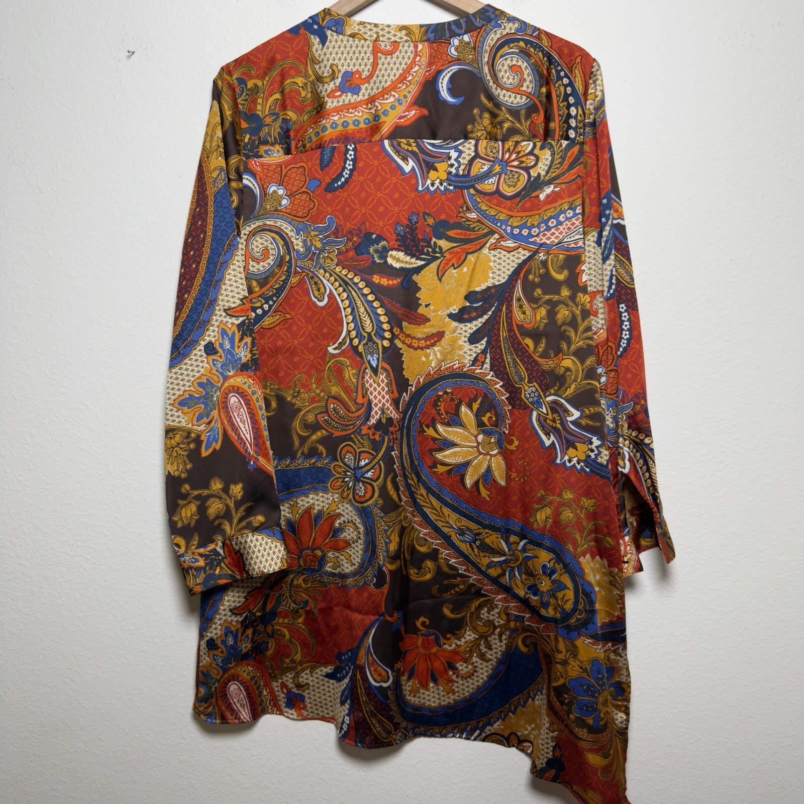 Chico’s Women Tunic Top Large Multicolor Paisley Lace Up Asymmetrical Lagenlook