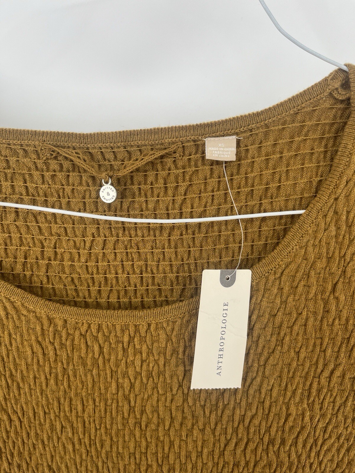 Knitted and Knotted Esme Smocked Top Womens XS Anthropologie Mustard Bell Sleeve
