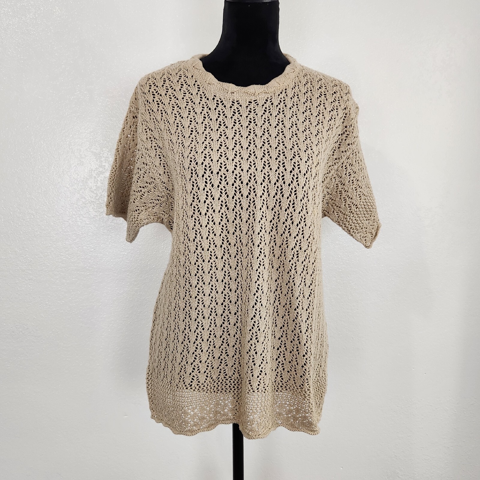 Suburbans Brown Woven Sheer Short Sleeve Pullover Shirt Top Blouse Sweater Sz S