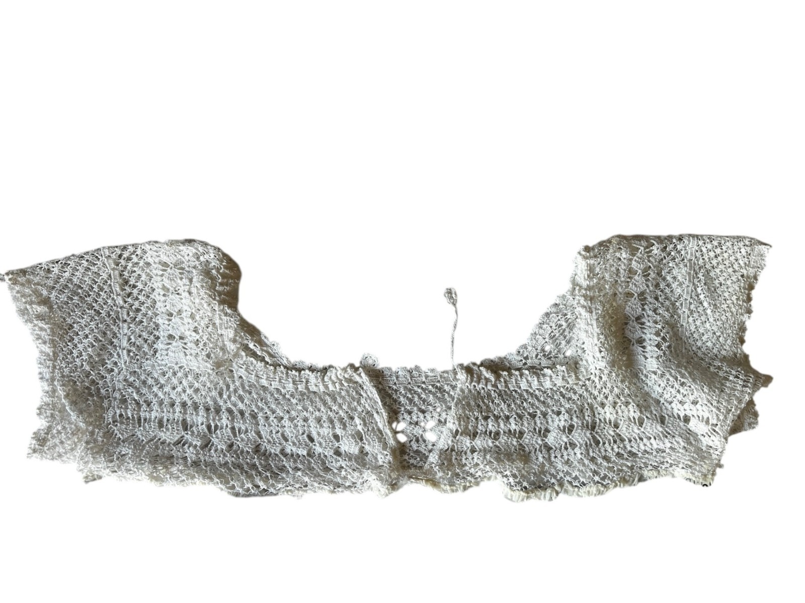 Crocheted Lace Bodice Scalloped Edges Adjustable Ties 20″ VTG White Flaws READ