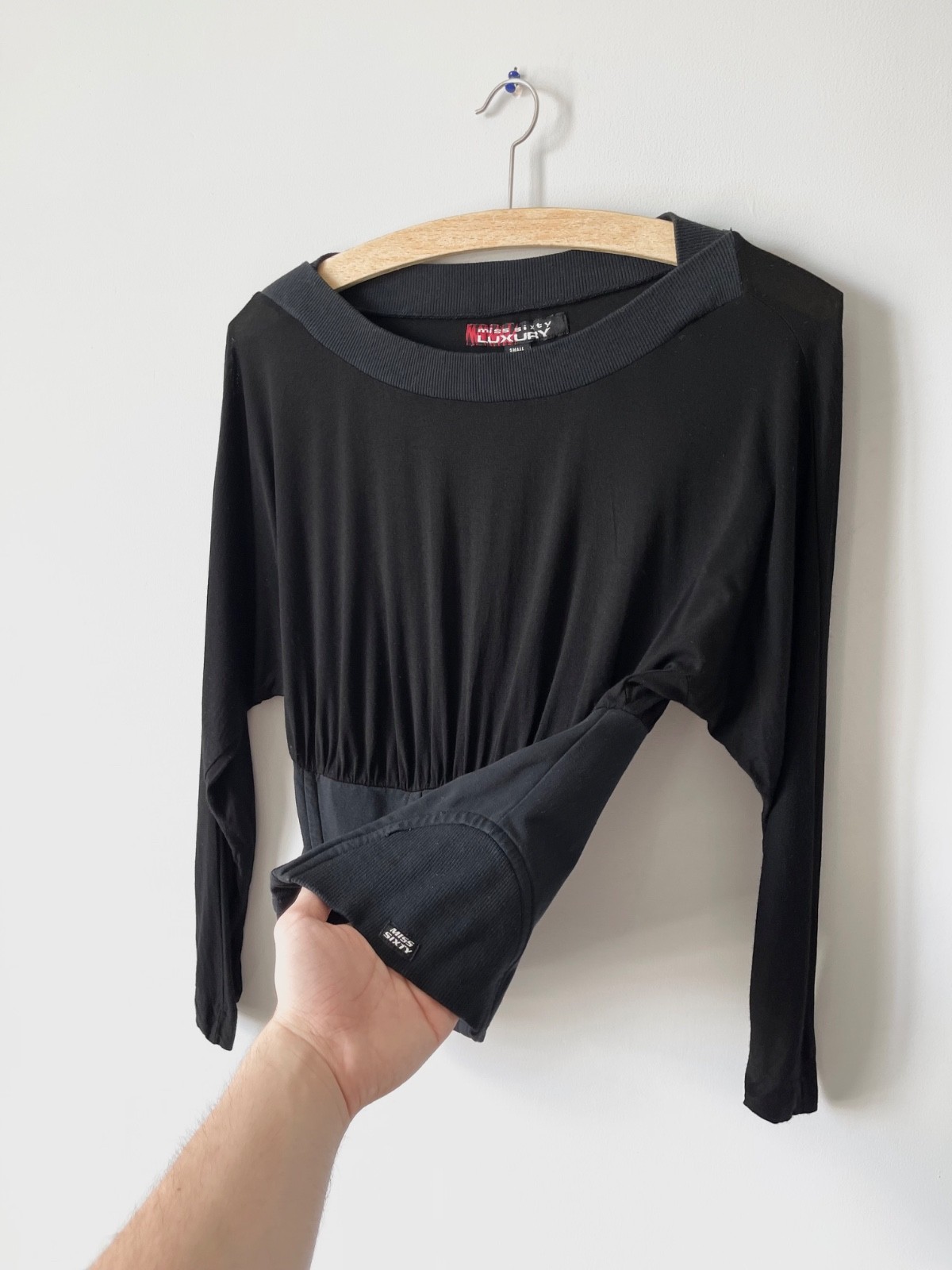 Rare Miss Sixty Luxury 00s Y2k Women’s Black Fitted Long Sleeve Top Shirt Size S