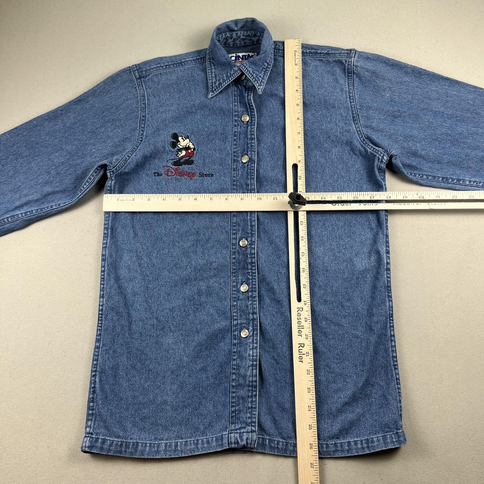 Vintage The Disney Store Shirt Womens XS Blue Denim Mickey Mouse Button Up 90s