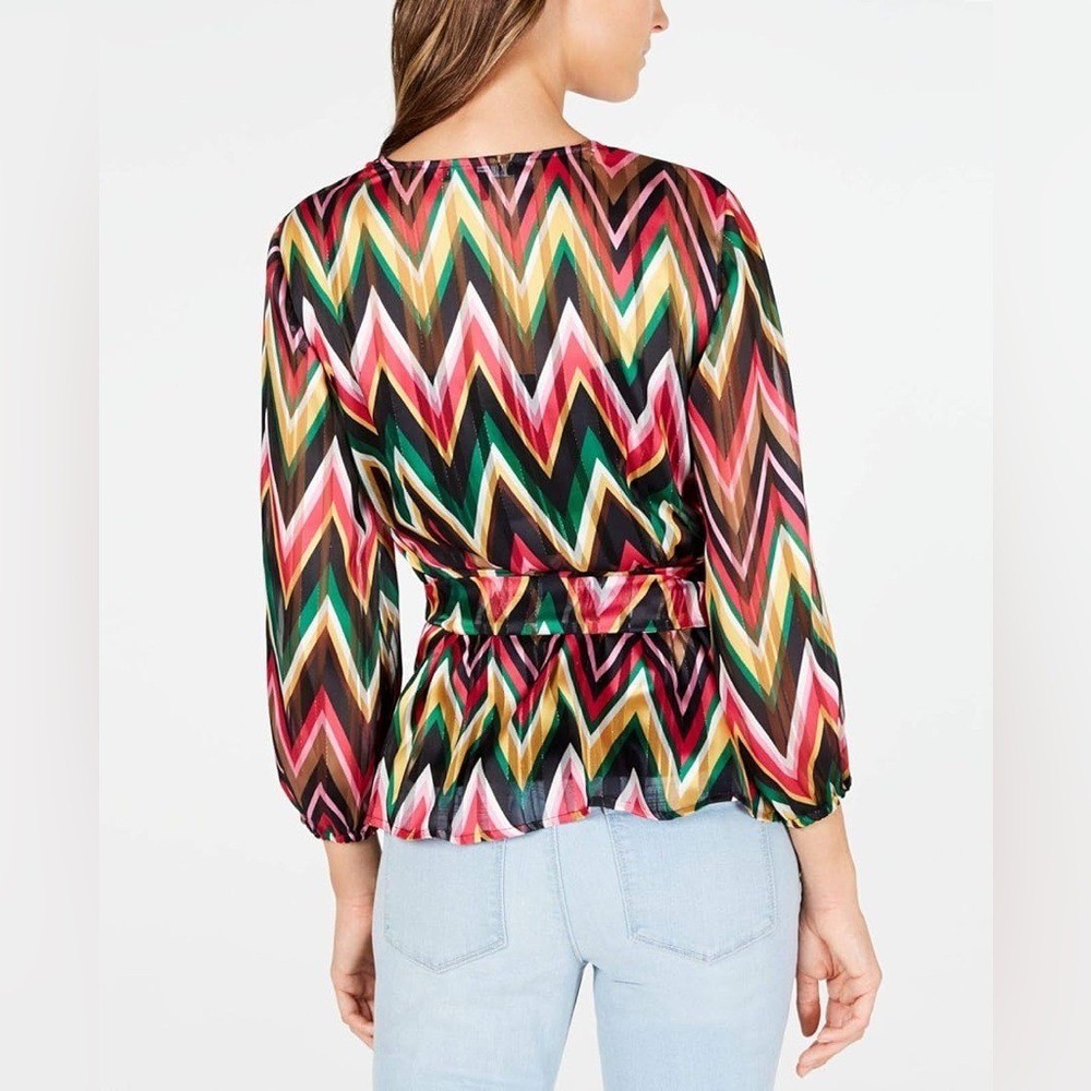(A4) I.N.C. International Concepts Sheer Chevron Wrap Blouse XXL Colorful Zigzag