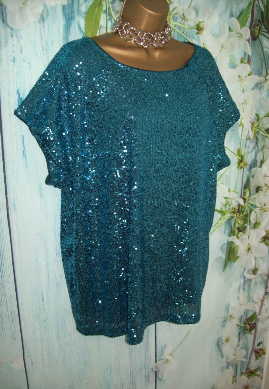 Next Turquoise Sequin Top Size 16 Stretch Sparkly Luxe Party Evening Cruise