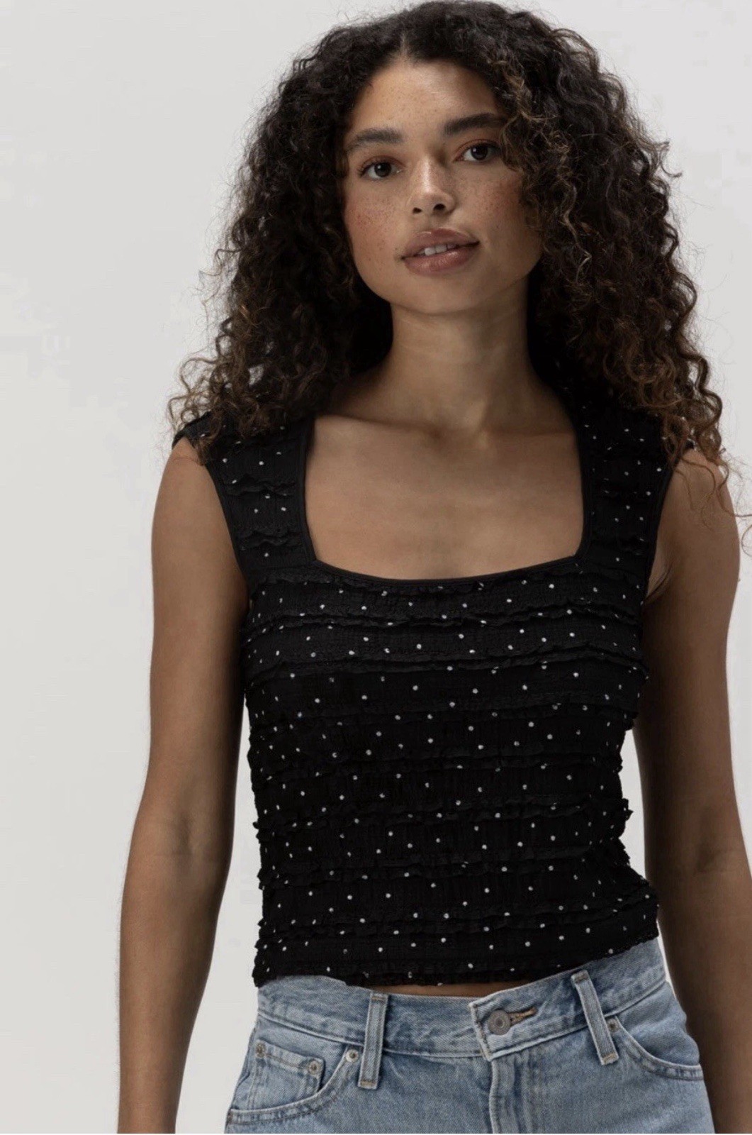 WEST OF MELROSE- Square Neck black Polka DotJuniors Top. NWT size Medium