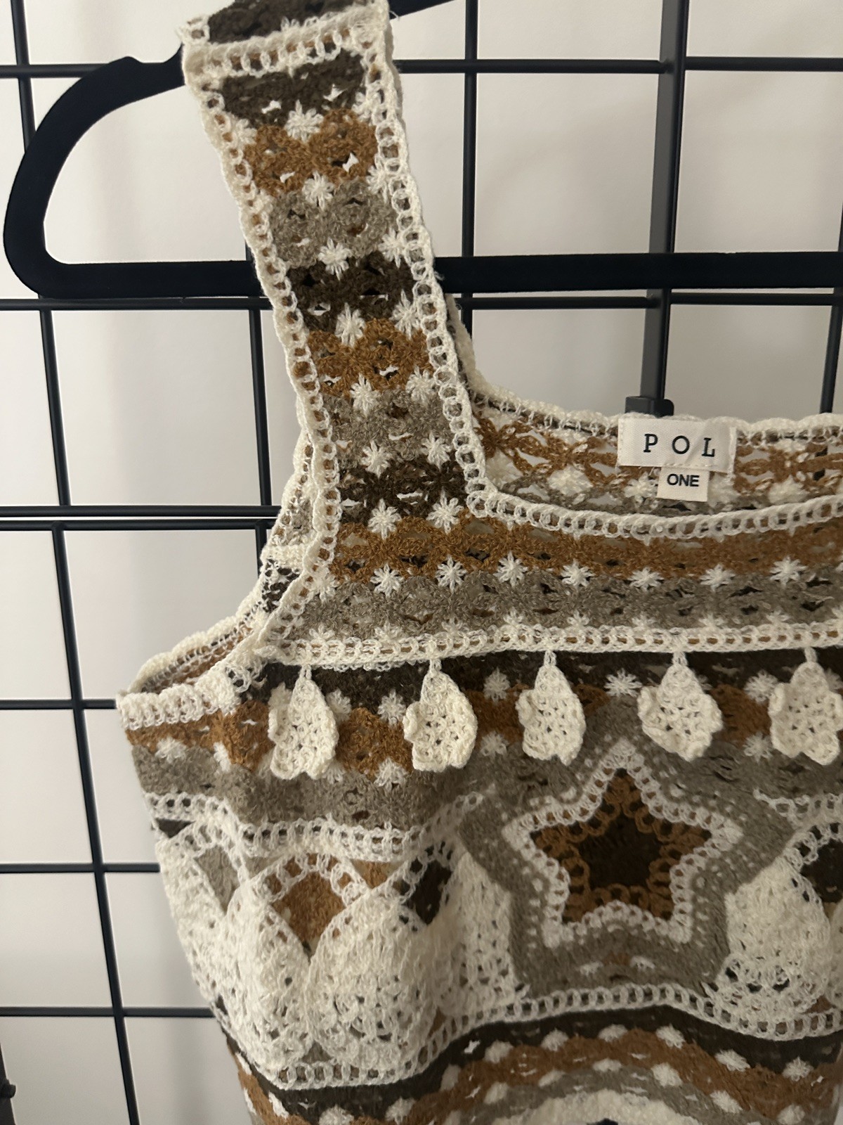 POL Crochet Tank Top Tassel Granny Square Boho One Size
