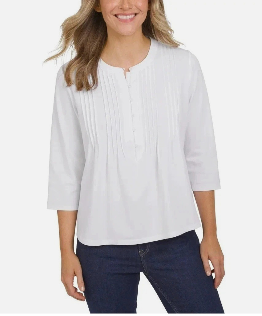 NWT Lands’ End Women’s Large White Button Front Pintuck Top, Blouse Soft
