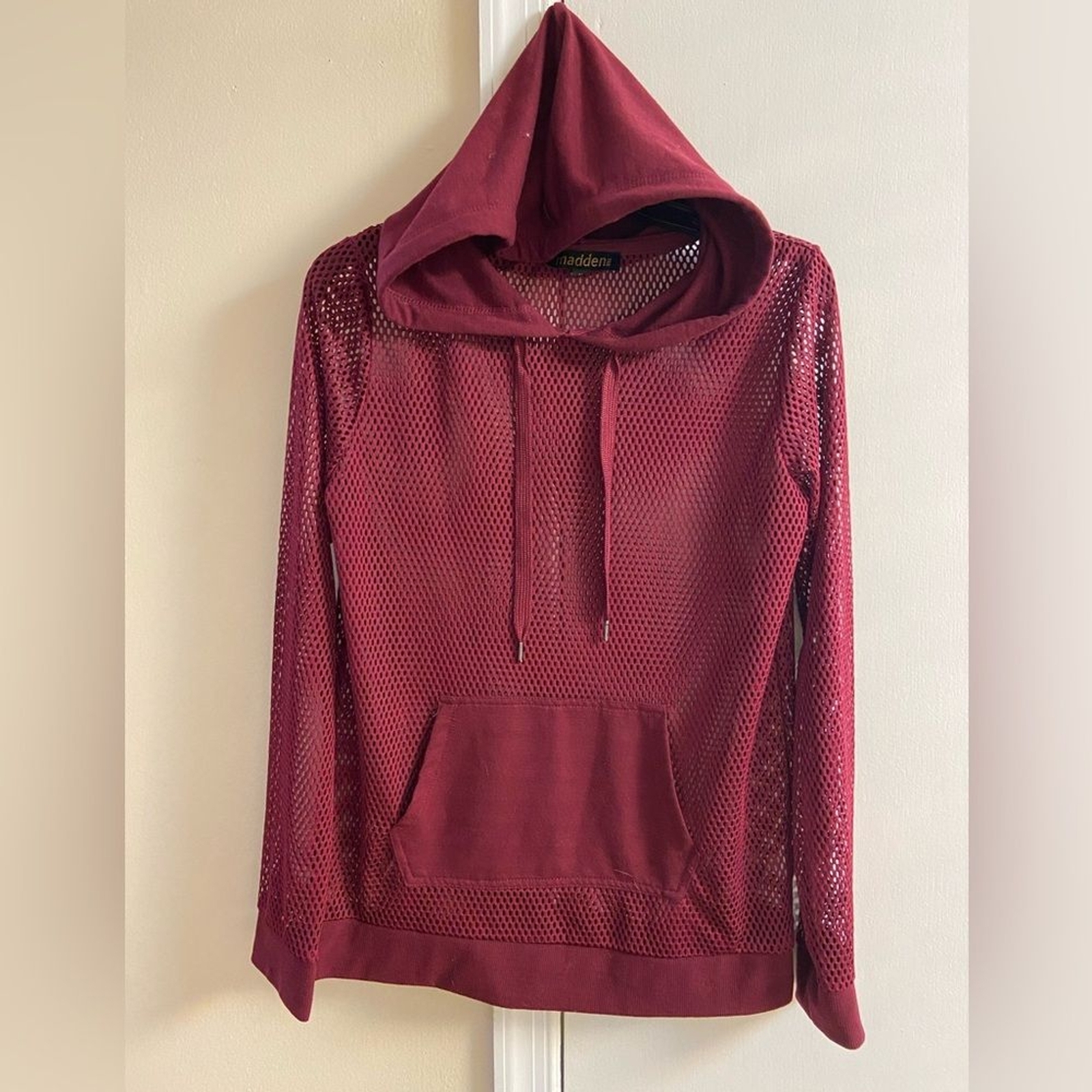 Madden NYC top mesh hooded kangaroo pockets. Medium
