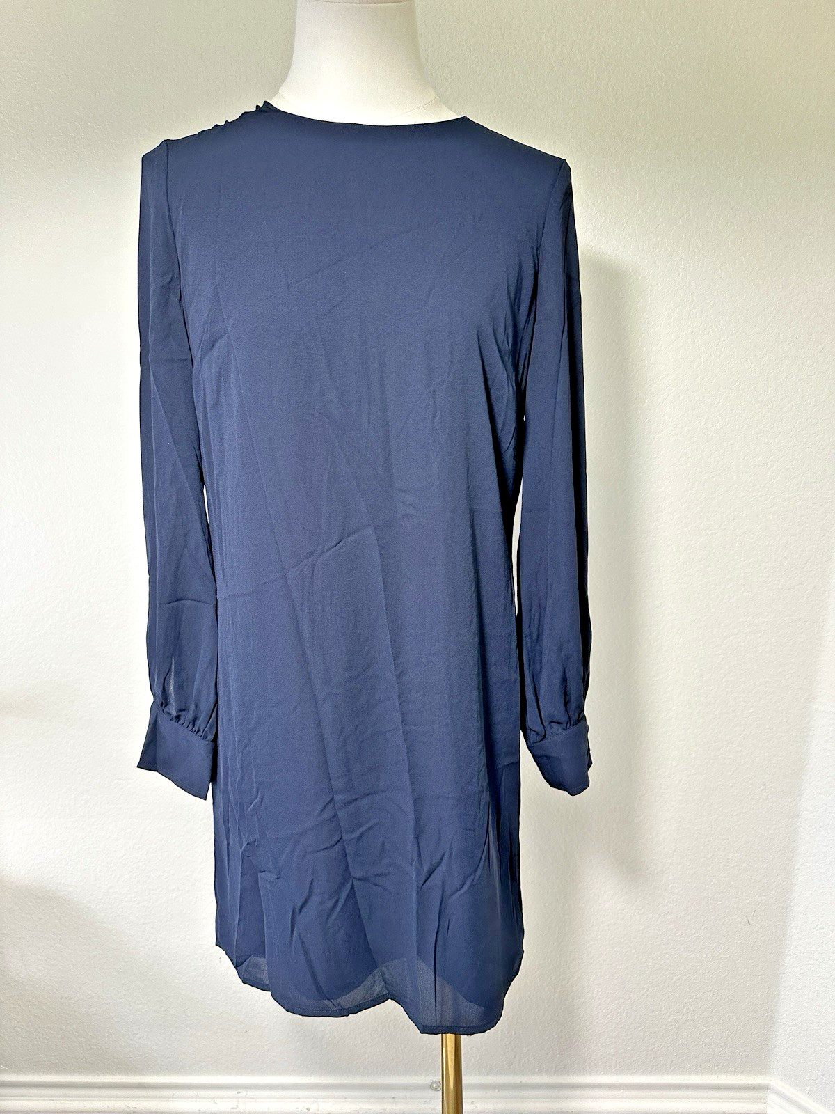 Banana Republic Shift Dress Navy Long Sleeve Crew Neck Mini Size 0 NWT