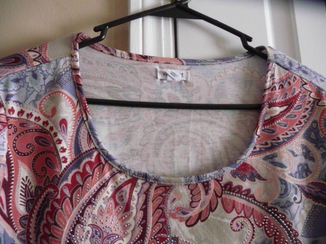 Westport Pink, Gray & White Paisley Round Neck ¾ Sleeve Top, Size 1X