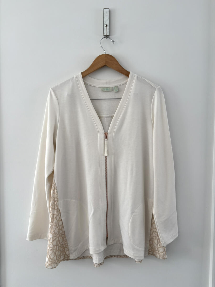 Womens LOGO Lounge Ivory Gold Lace Overlay Jacket Size Medium