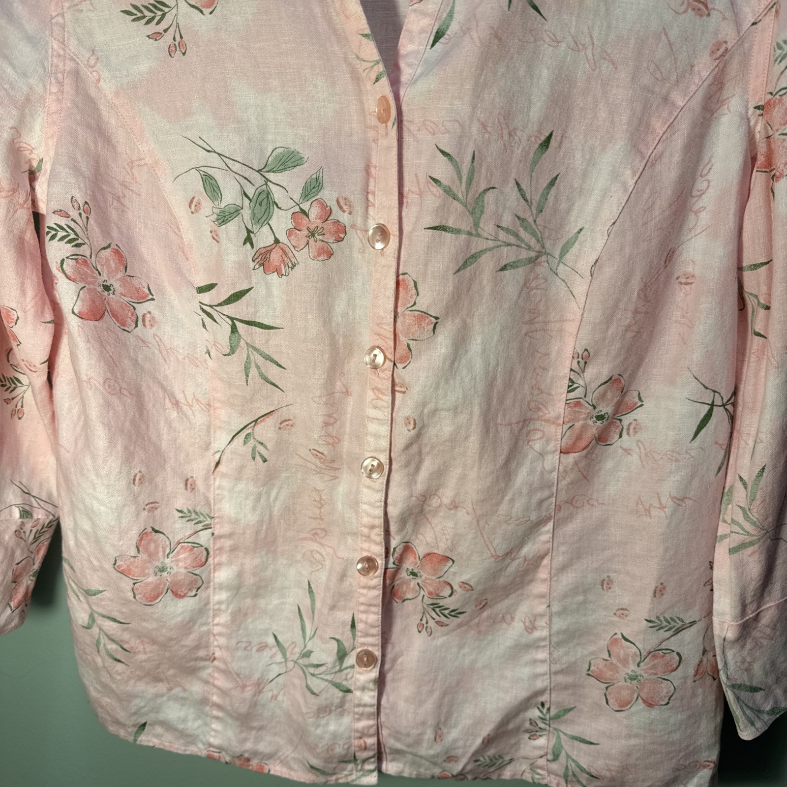JM Collection Floral Cottagecore Linen Shirt 8 Tropical Cruise Button Blouse