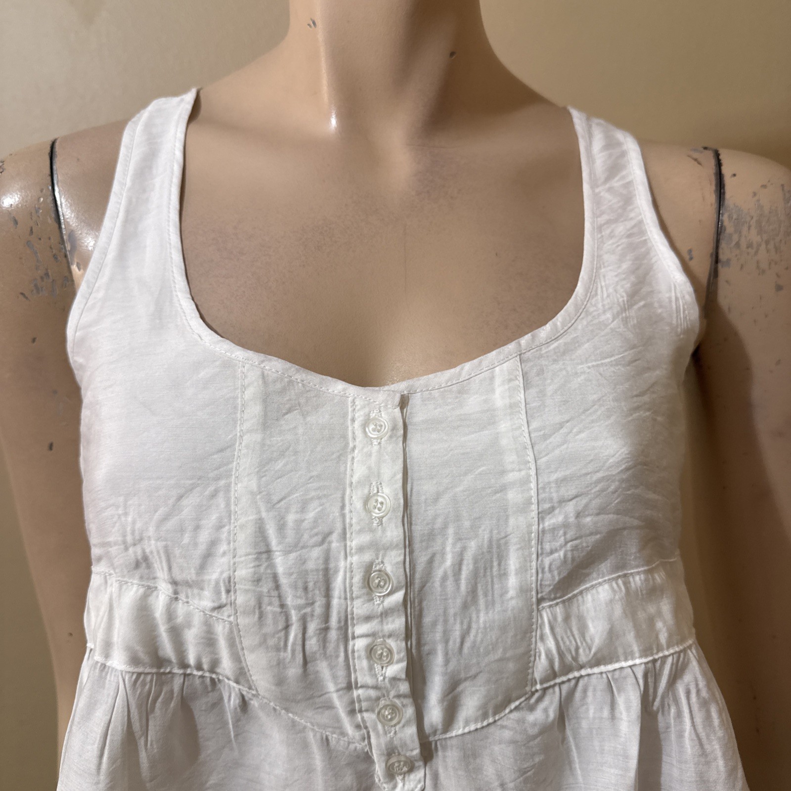 Women’s White Rayon Casual Summer Open Sheer Button Tied Size M Blouse Top Tunic