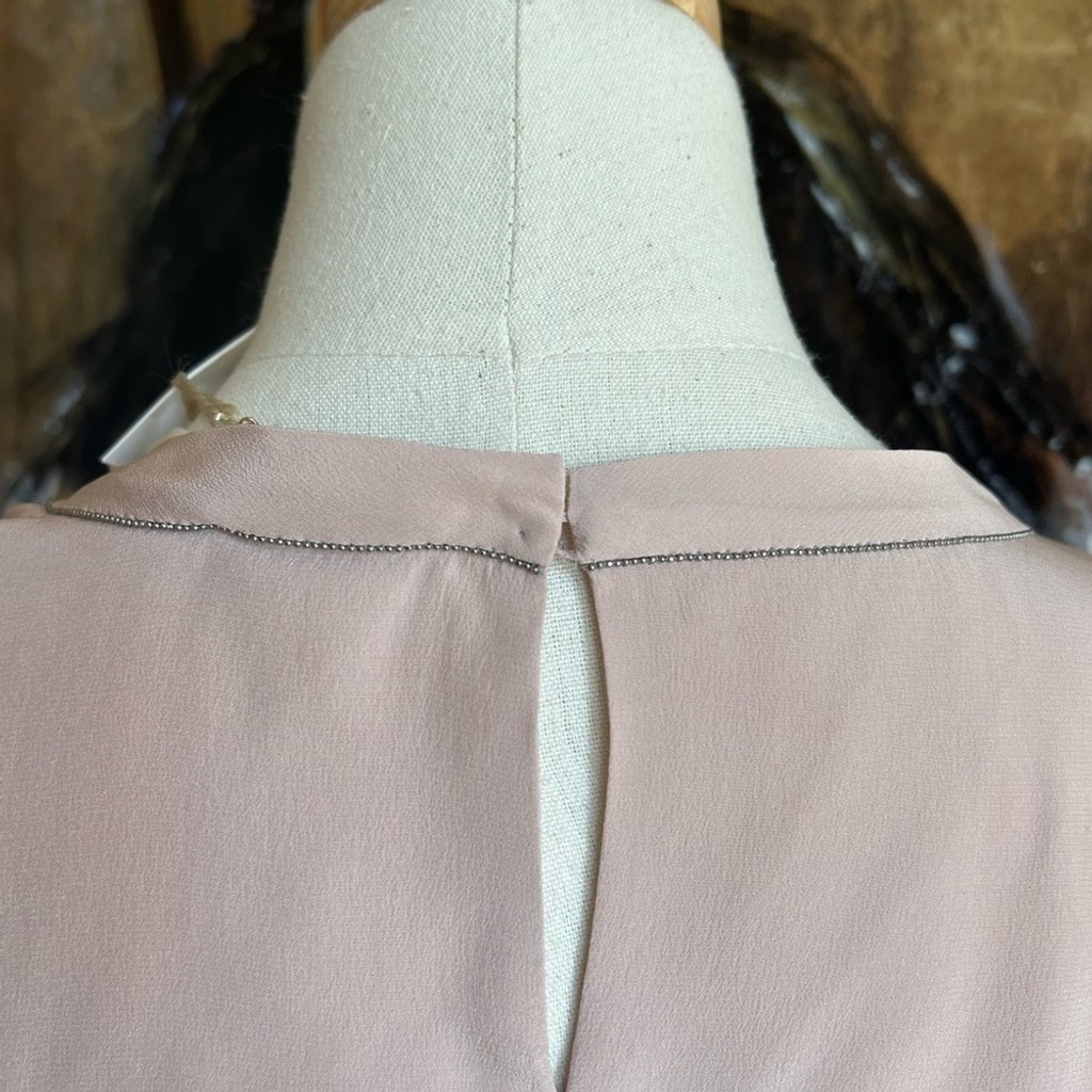 NWT Brunello Cucinelli Pink 100% Silk Top Monilli Bead Detail Size XL $1798