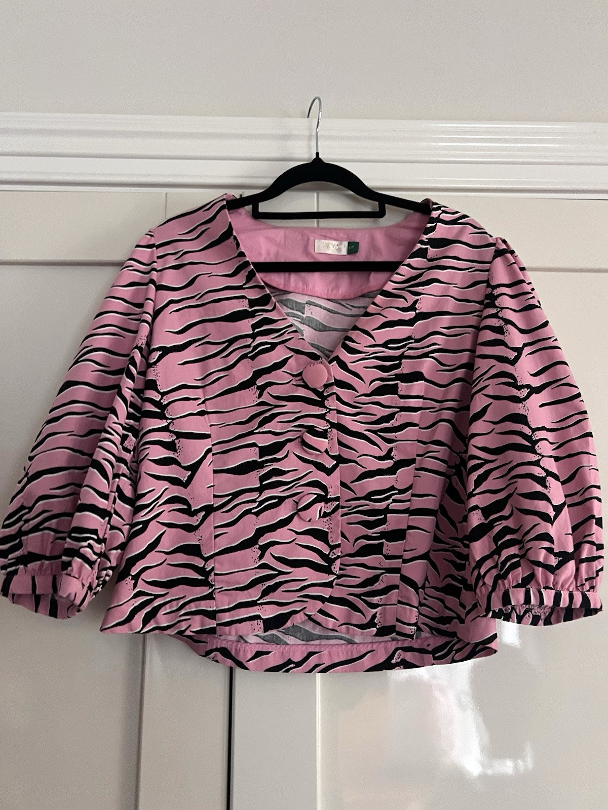 Rixo London Burton Down Blazer Top Pink Zebra Print Size S