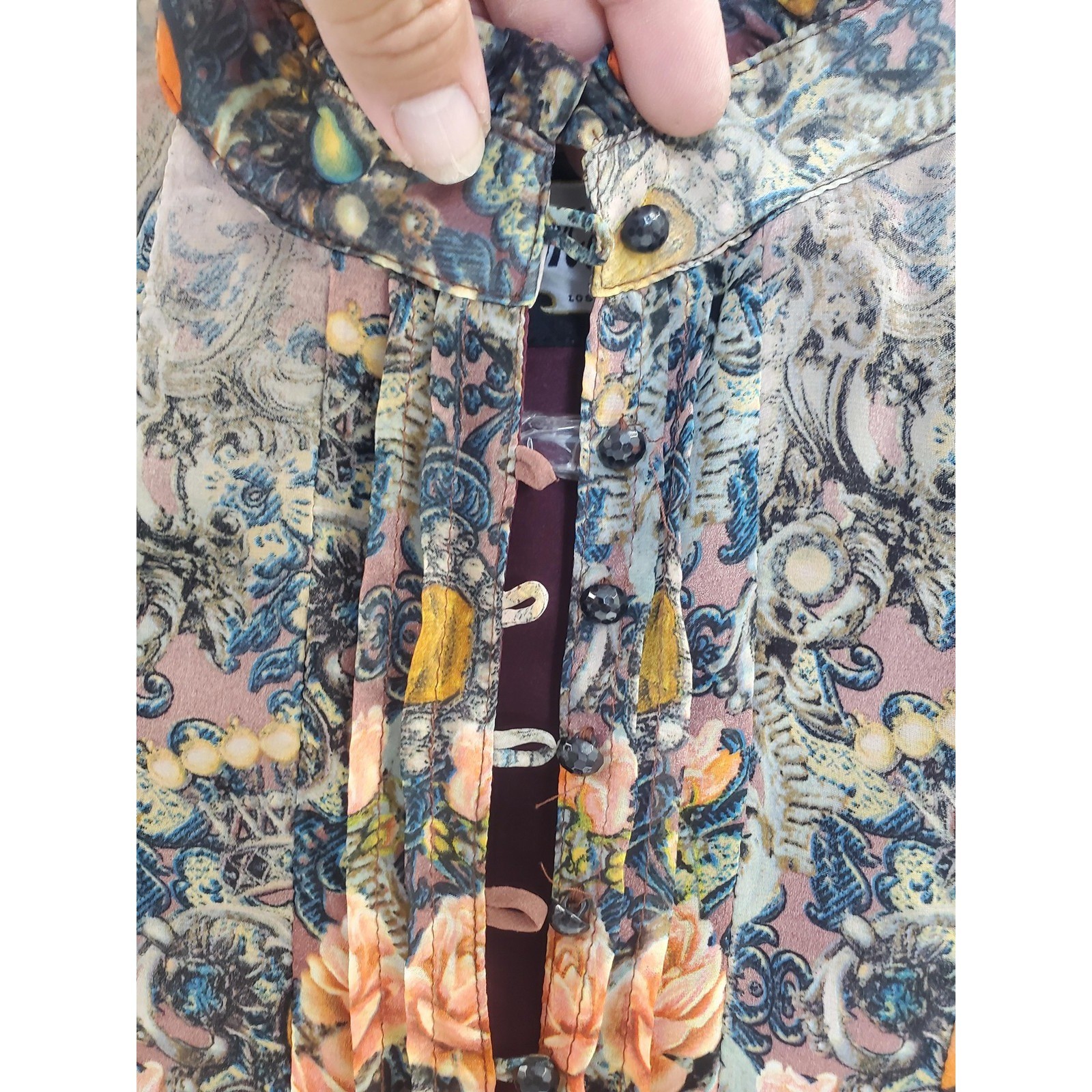 Romantic Boho Chiffon Blouse Womens 4 Burgundy Multicolor Sheer Floral Flowy Top