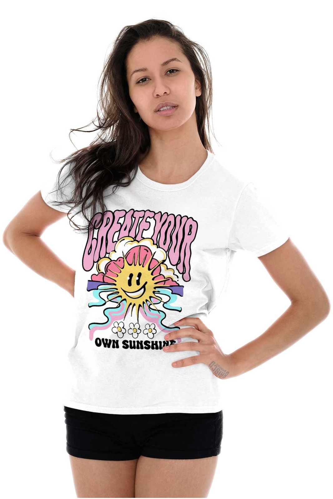 Groovy Retro Create Your Own Sunshine Face Graphic T Shirts for Women T-Shirts