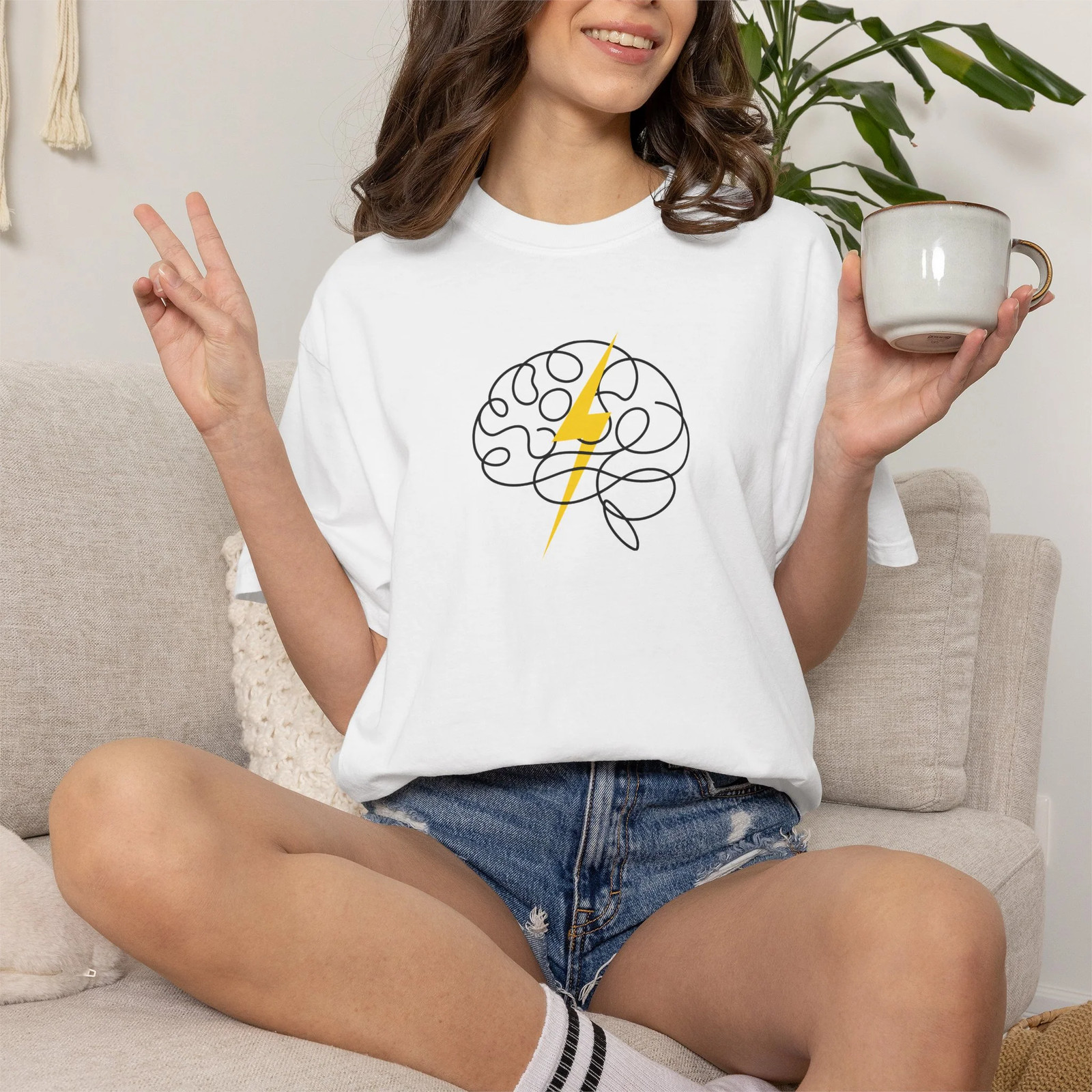 Electric Mind Brain Lightning Garment-Dyed T-Shirt