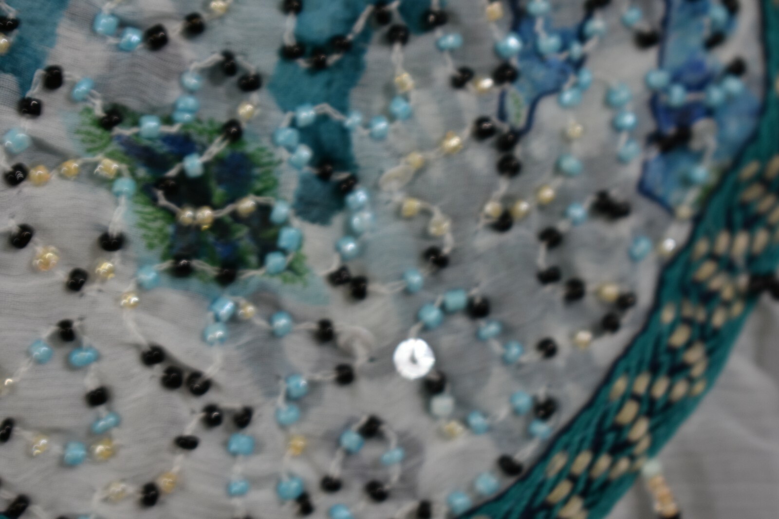 ANTICA SARTORIA 2020 AQUA & WHITE FISH & CORAL GATHERED AT HIP BEADED NWT TOP