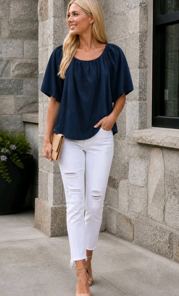 Free Assembly XL Poplen 100% Cotton Top — Navy Blue