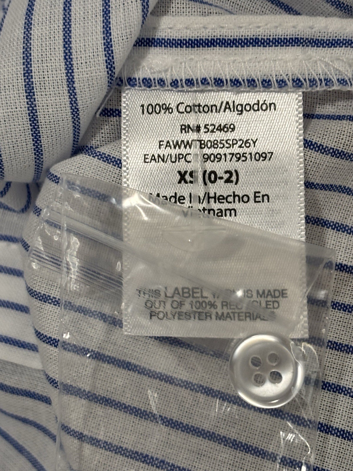 NWT Free Assembly Shirred Cotton Blouse Puff Sleeves Blue & White Strip XS