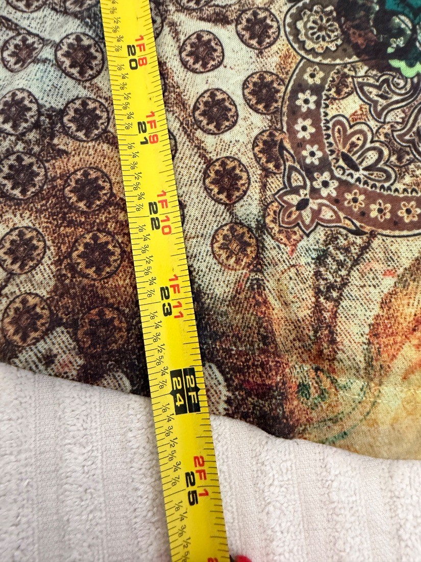 BLEU Womens Boho Paisley Print Embellished Ruched Sleeve Blouse Top Small