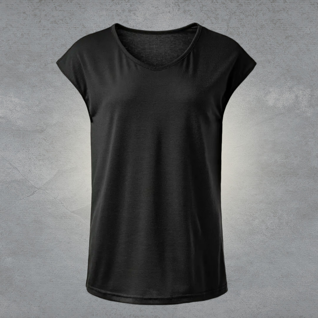 Women casual tee black T-shirt stretch short sleeve sport top size large