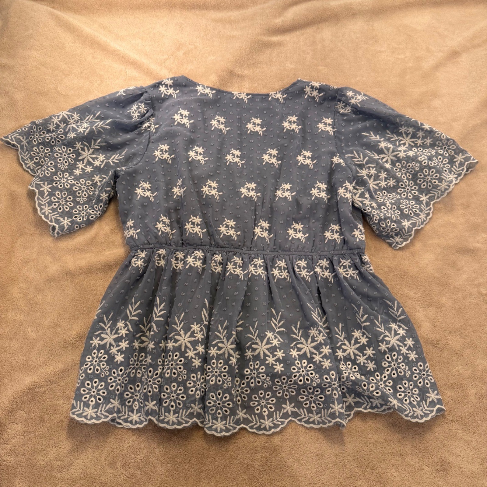 Arula Blue Eyelet Floral Swiss Dot Boho Cottagecore Fairycore Feminine Top Sz A