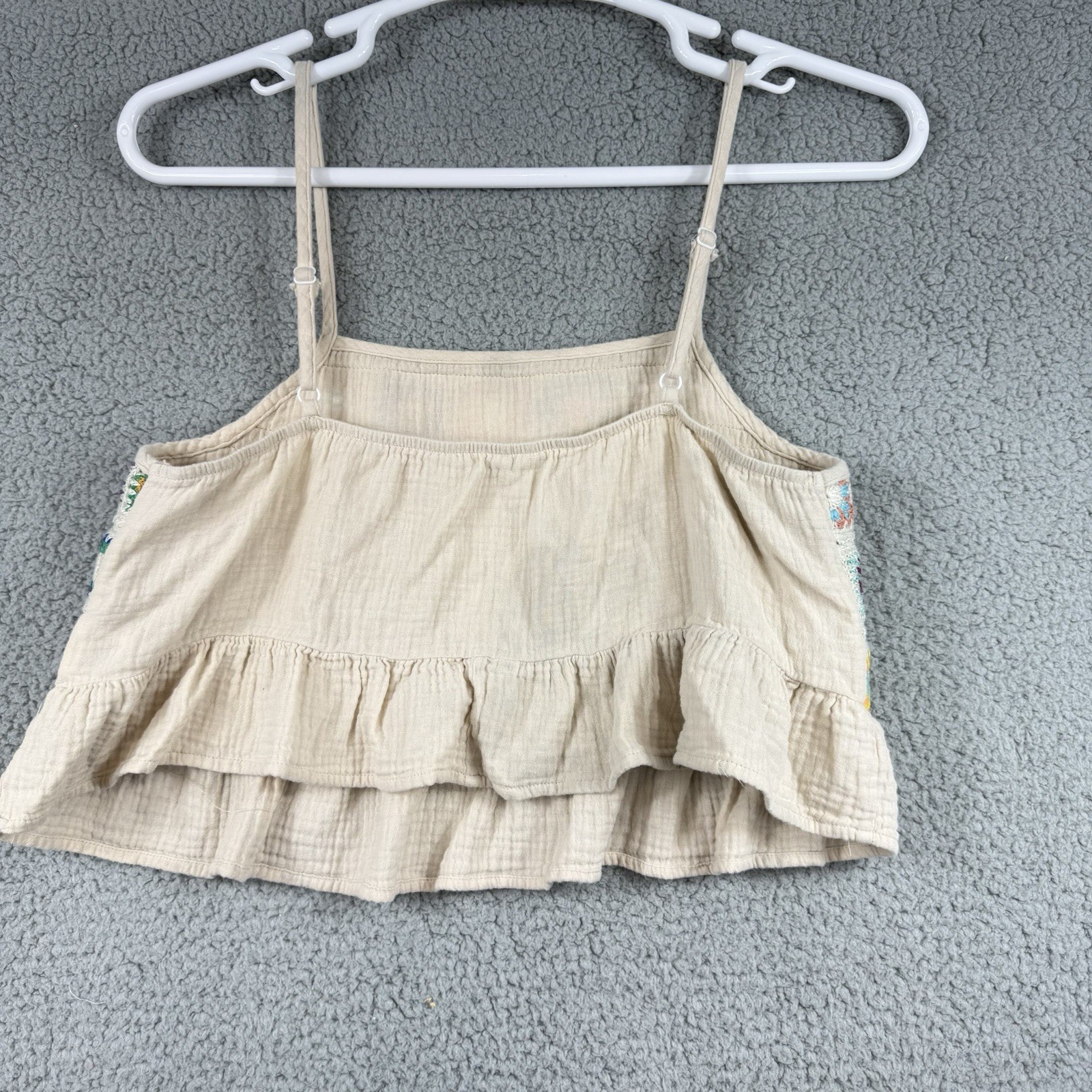 Womens Juniors L Crochet Knit Patterned Crop Top Colorful 70s Hippie Boho