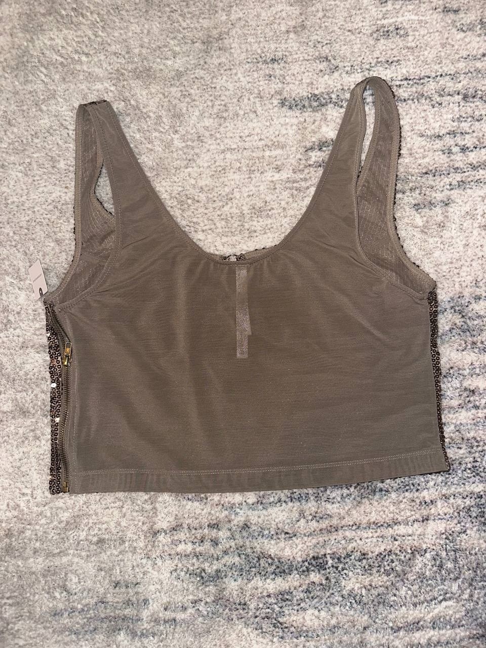 Anthropologie Women’s Cropped Tank Top Zip Closure Lined Scoop Neck Size L