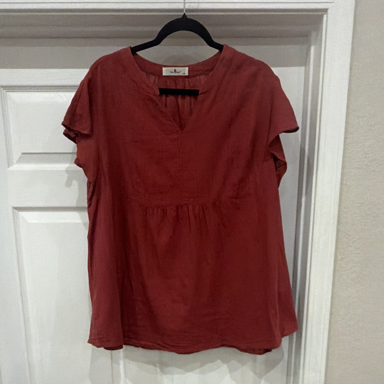 Agnes Orinda Women’s 2XL Red V-Neck Flutter Sleeve Cotton Ruffle Blouse