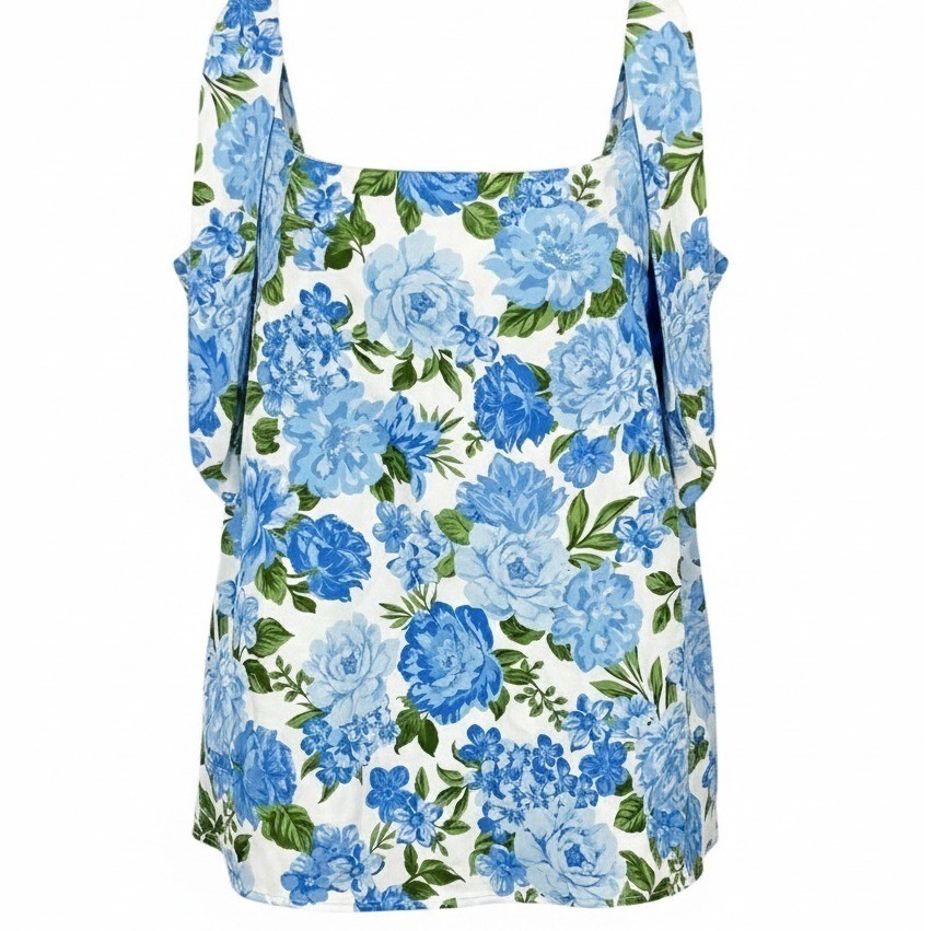 Show Me Your Mumu Blue Floral Tie Shoulder Tank Top XS Hydrangea
