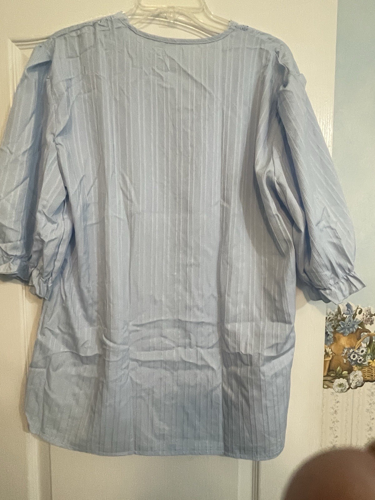 Blouse Casual Top Light Blue with Blue Trim V-Neck NEW Womens 2XL