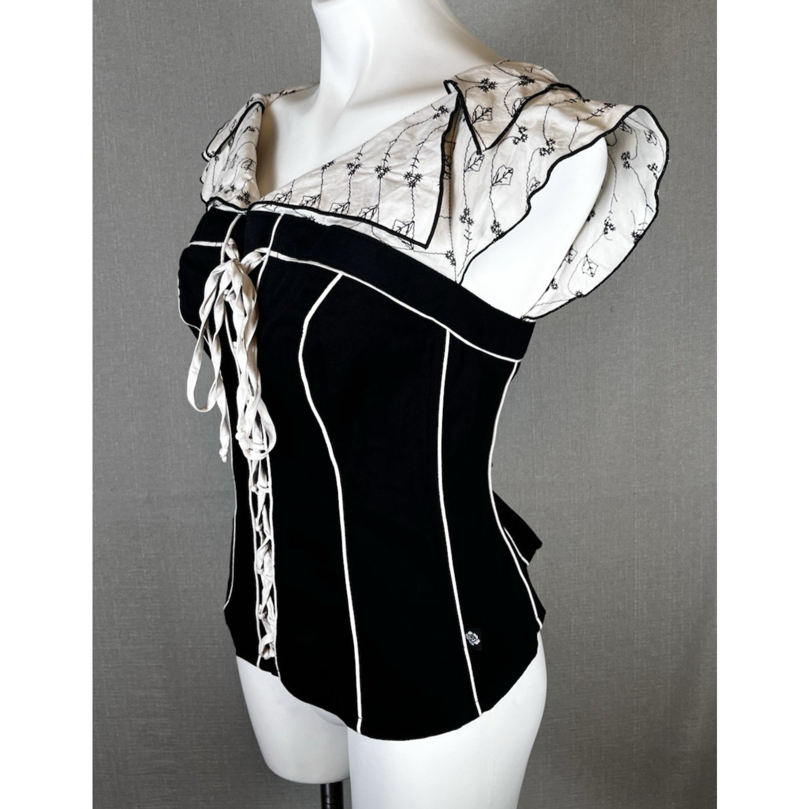 VTG Tripp NYC Black White Floral Corset Top Womens Plus Size 0 Large vs XL