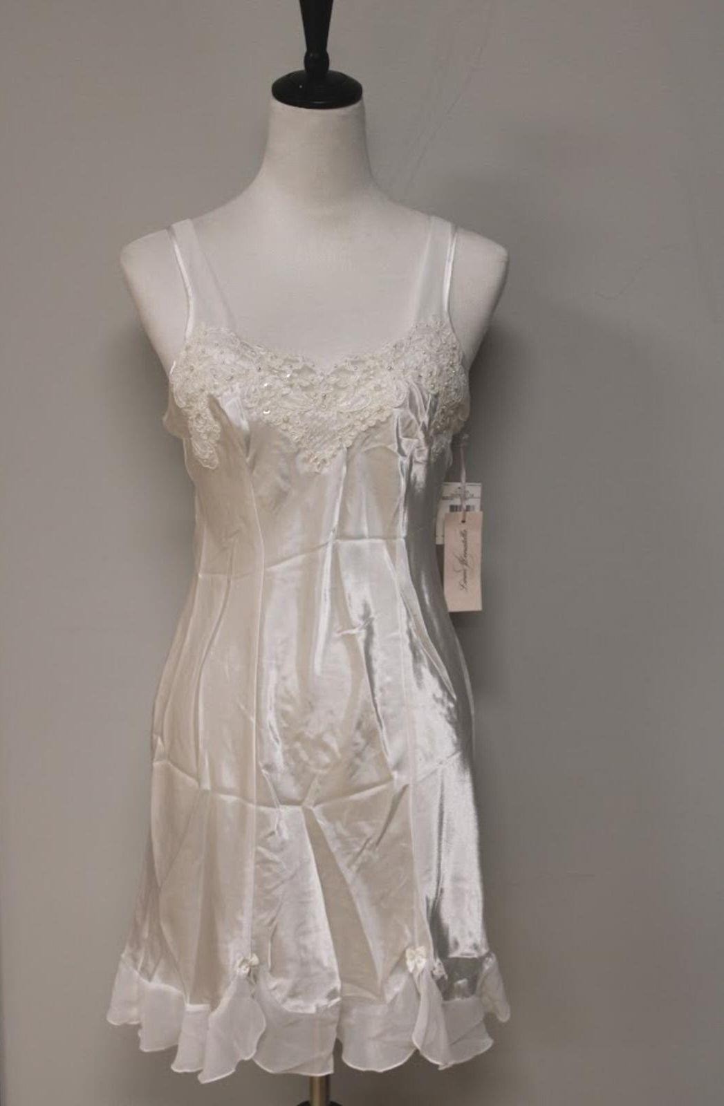 NWT Linea Donatella Elegant White Satin Slip Dress Camisole Women’s Size Small