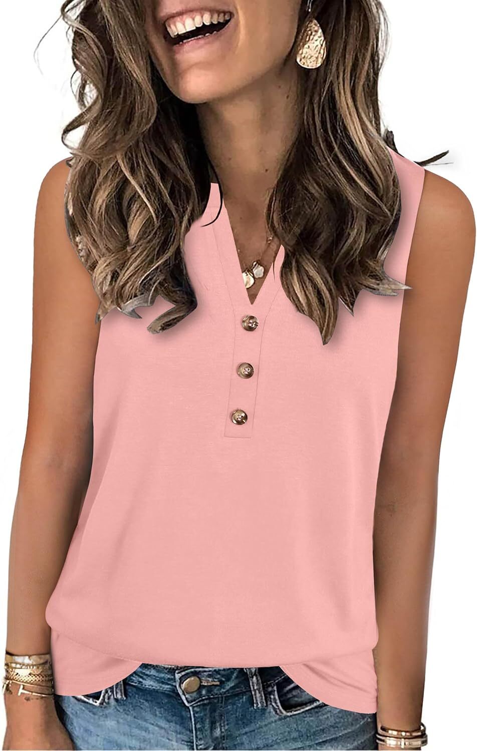 Womens Summer V Neck Tank Top Sleeveless Loose Fit Lightweight Casual Blouse